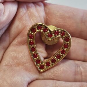 **Final Sale** Avon Gold Tone Heart Lapel Pin Red Rhinestone Crystals Vintage